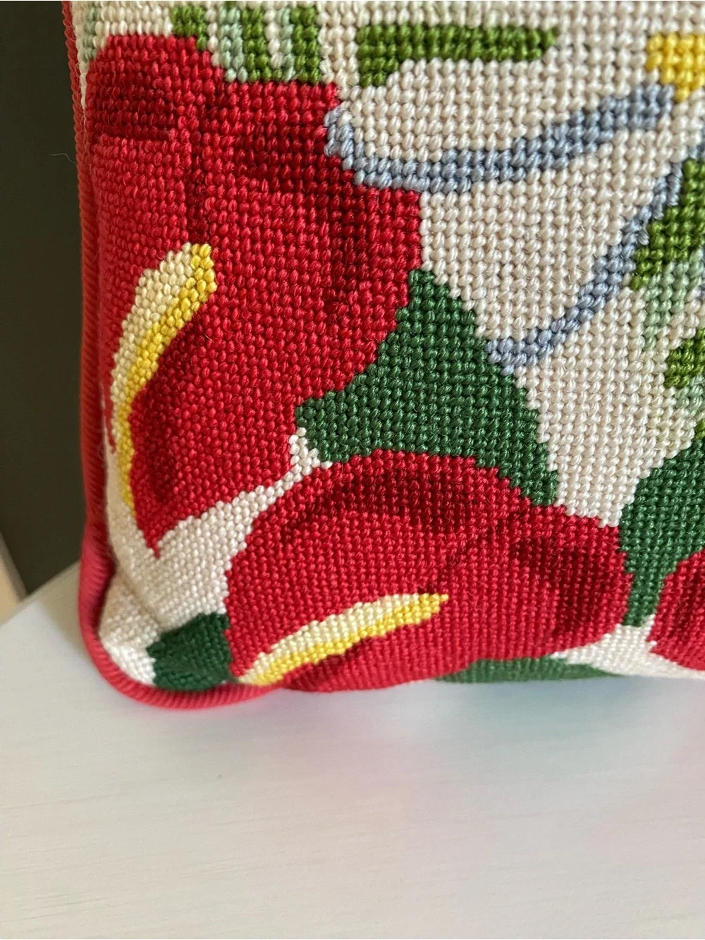 Vintage Vibrant Topical Floral Tapestry Needlepoint Throw Pillow